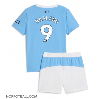 Billige Fotballdrakt Manchester City Erling Haaland #9 Replika Hjemmedraktsett Barn 2025-26 Kortermet (med bukser)